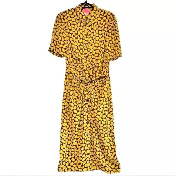 Kate Spade Sunny Bloom Yellow Floral Ruched-Front Shirt Dress – Size 4 - Picture 2 of 6